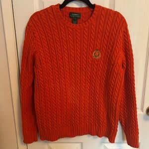 Lauren Ralph Lauren Orange Crest Cableknit Cotton Crewneck Sweater, L